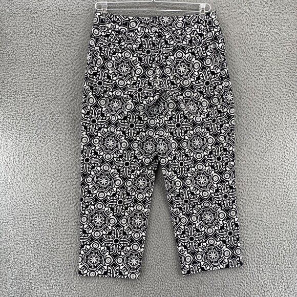 Talbots Pants Womens 8 Petite Black White Pattern Stretch Cropped Capri Vintage - Picture 3 of 12